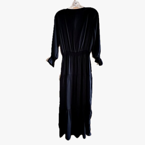Gigi Parker Washed Satin Maxi Peasant Dress Black Size S - Picture 4 of 9